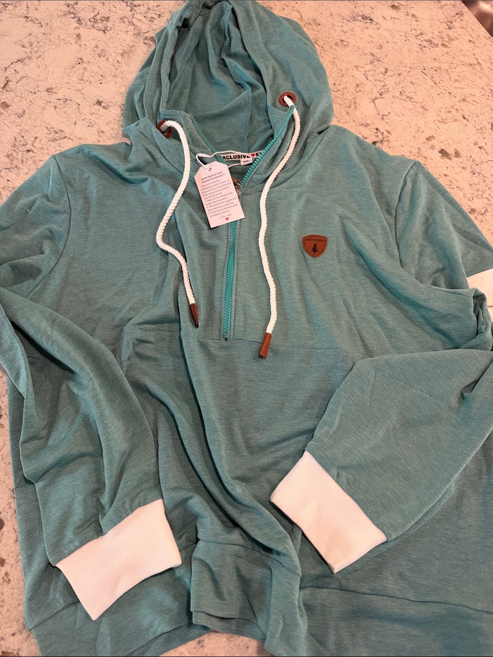 Aqua Teal Wanakome Hoodie by Aqua with White Accents